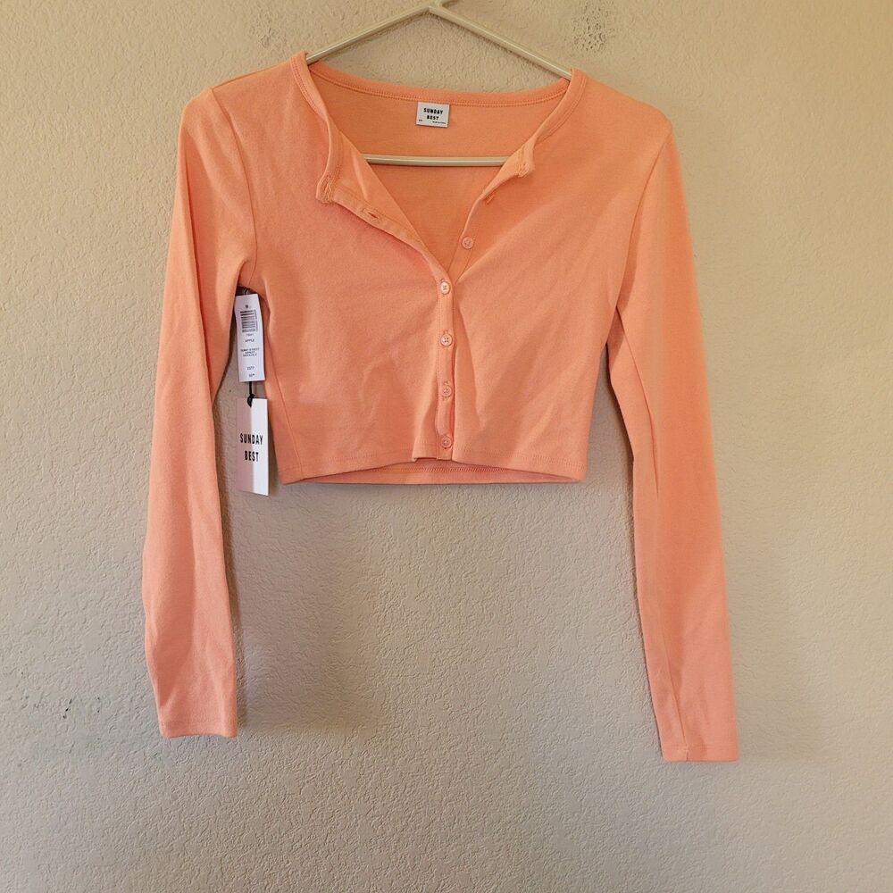 Aritzia Sunday Best Apple Cardigan Size Xsmall Button Sweater Cropped Orange Nwt